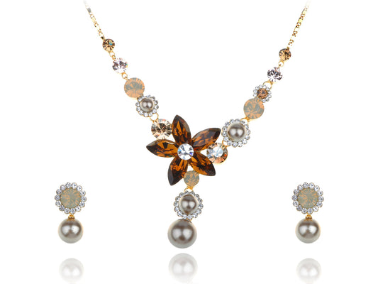 Topaz Element Pearlescent Floral Earring Necklace Set