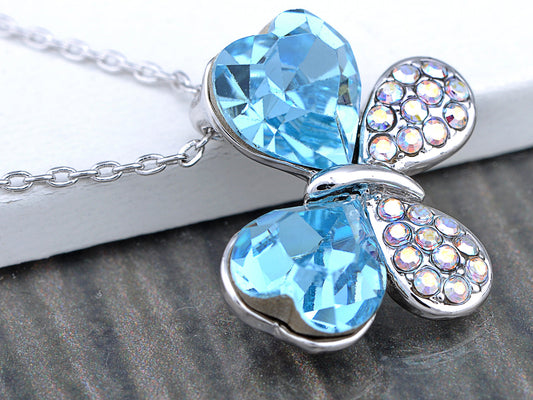 Light Aquamarine Double Love Ab Butterfly Element Necklace