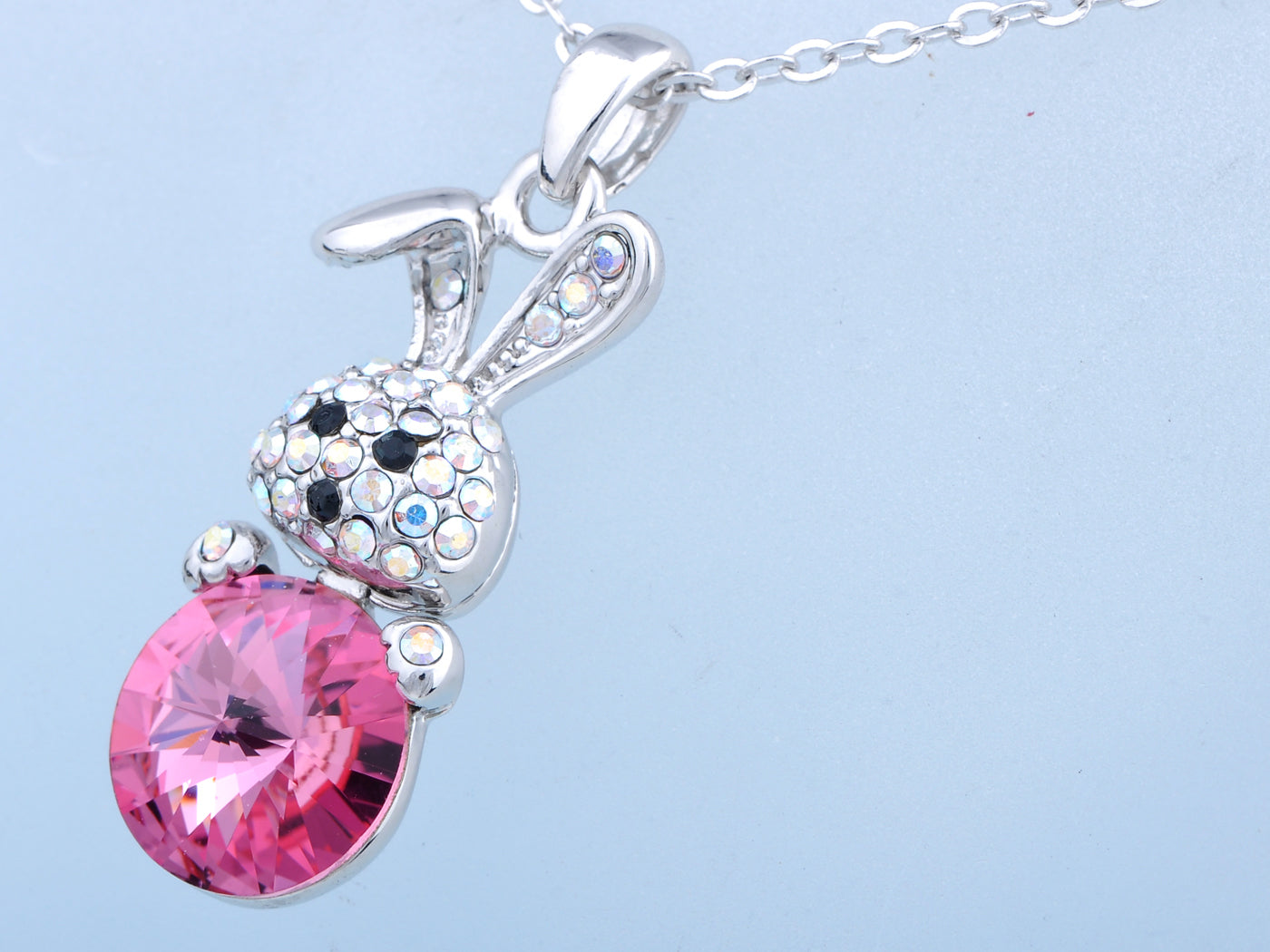 Swarovski Crystal Curious Animal Bunny Rabbit With Rose Or Topaz Easter Egg Pendant Necklace