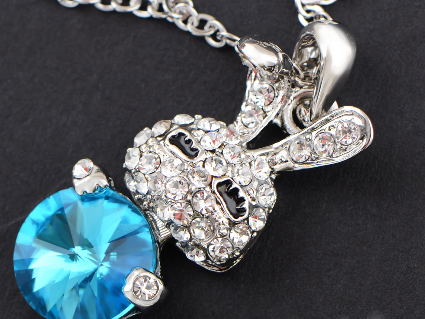 Swarovski Crystal Curious Animal Bunny Rabbit With Rose Or Topaz Easter Egg Pendant Necklace