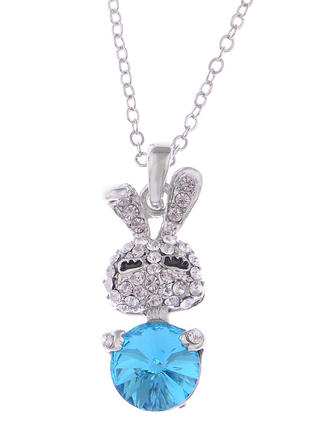 Swarovski Crystal Curious Animal Bunny Rabbit With Rose Or Topaz Easter Egg Pendant Necklace