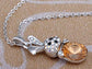 Swarovski Crystal Curious Animal Bunny Rabbit With Rose Or Topaz Easter Egg Pendant Necklace