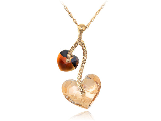 Swarovski Crystal Light Peach Smoked Topaz Double Hearts Fruit Element Necklace