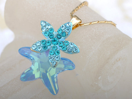 Swarovski Crystal Aquamarine Light Sapphire Shedding Starfish Element Necklace