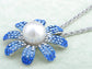 Swarovski Crystal Sapphire Pearl Center Daisy Element Earring Necklace Set