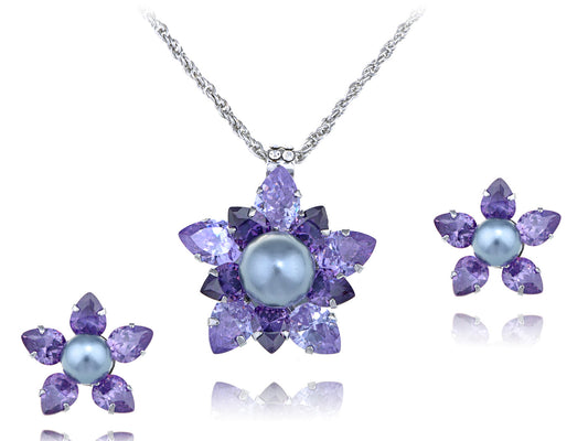 Swarovski Crystal Amethyst Spikey Sharp Flower Element Earring Necklace Set