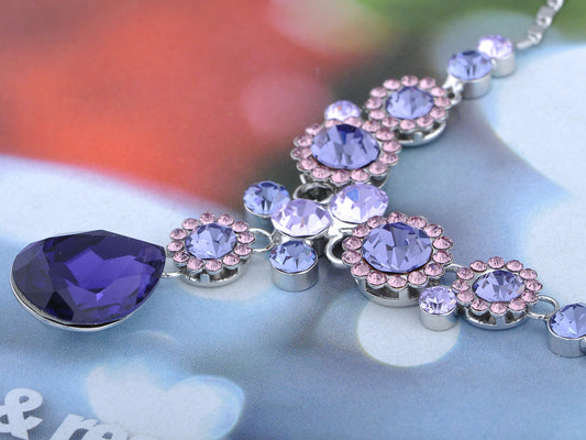 Swarovski Crystal Purple Floral Daisy Bib Necklace Stud Earrings Set