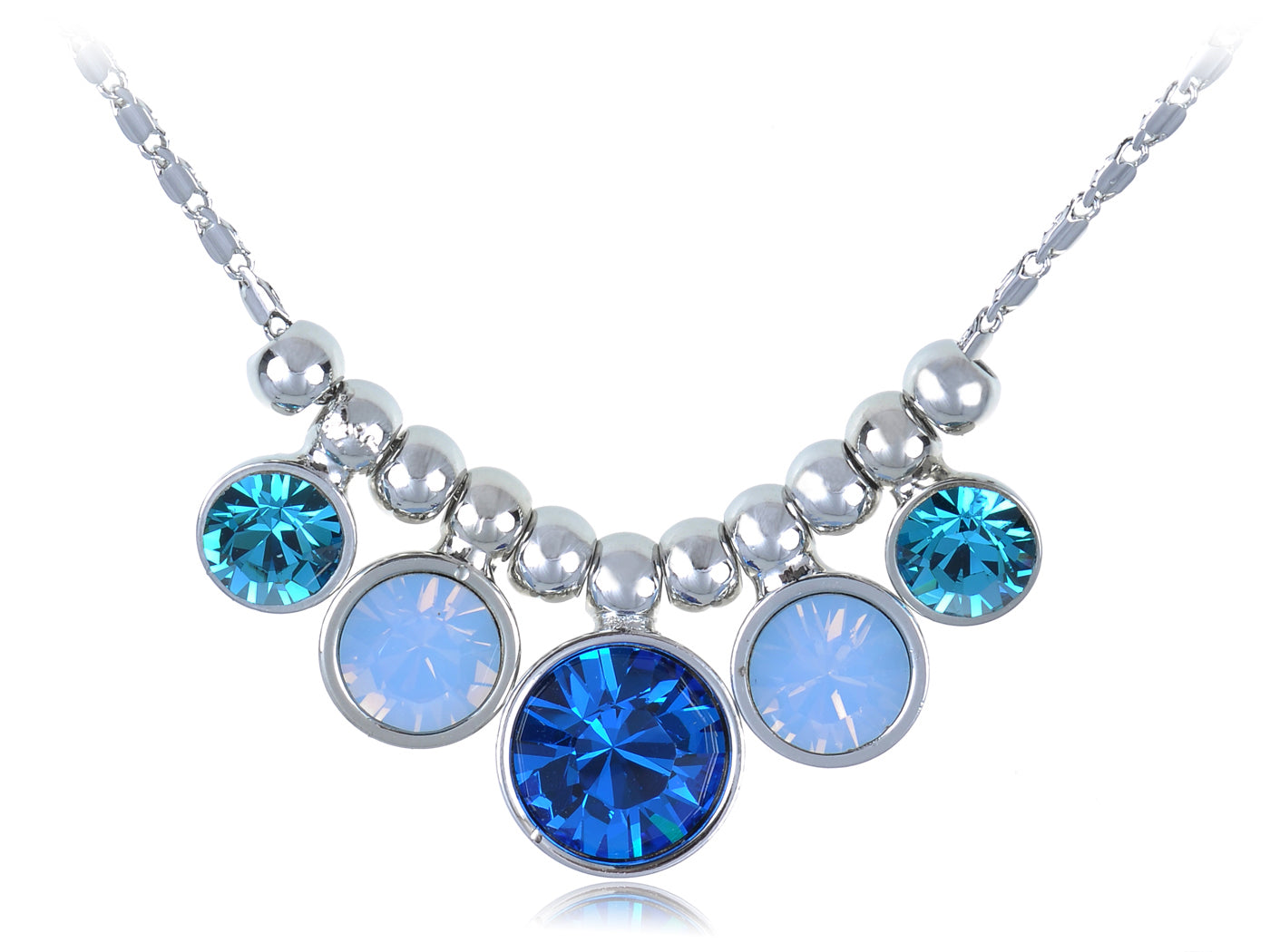 Swarovski Crystal Silver Sapphire Aquamarine Round Bubble Necklace