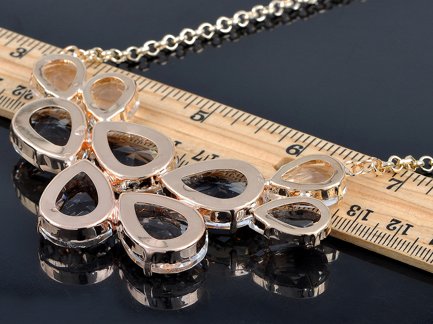 Rose Gold Champagne Teardrop Cluster Statement Bib Pendant Necklace