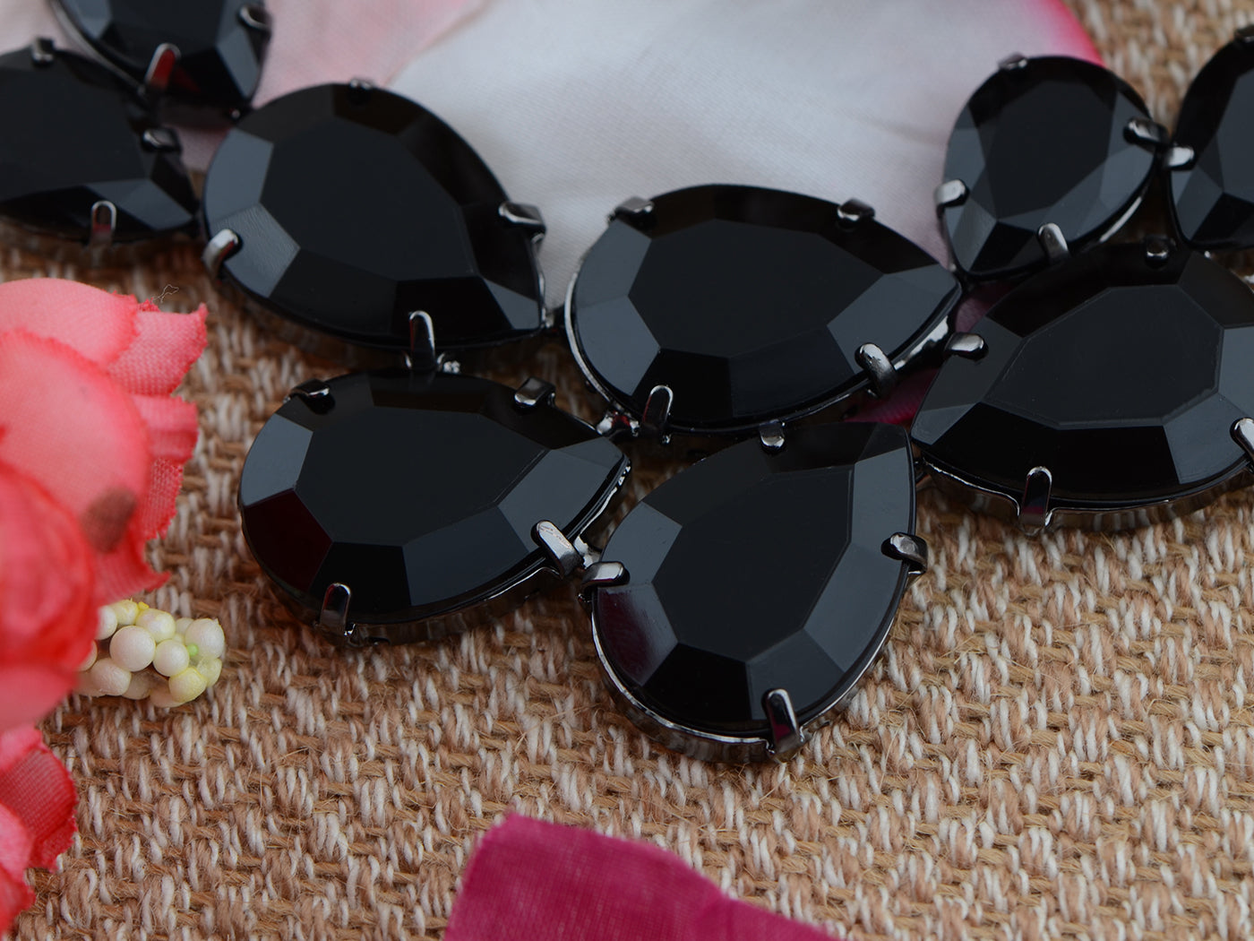 Rose Gold Champagne Teardrop Cluster Statement Bib Pendant Necklace