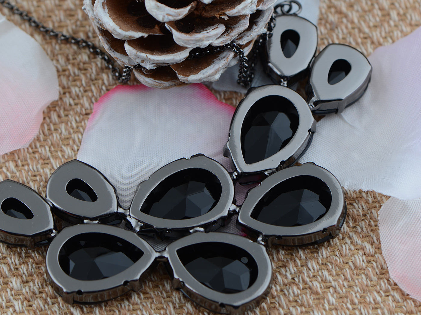 Rose Gold Champagne Teardrop Cluster Statement Bib Pendant Necklace