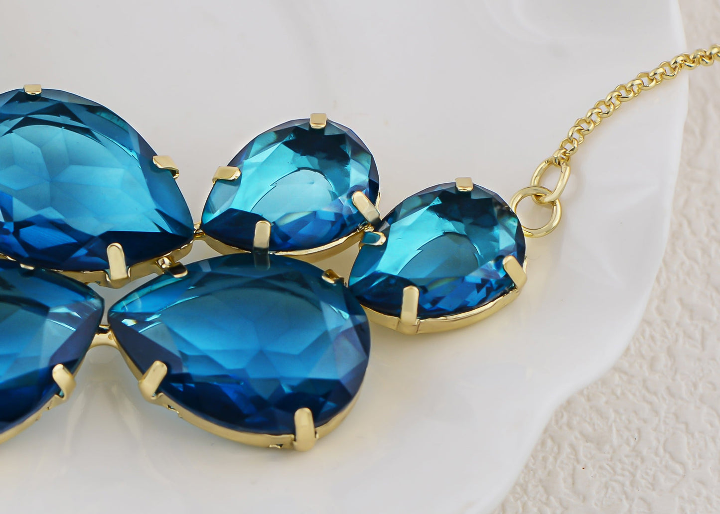 Rose Gold Champagne Teardrop Cluster Statement Bib Pendant Necklace