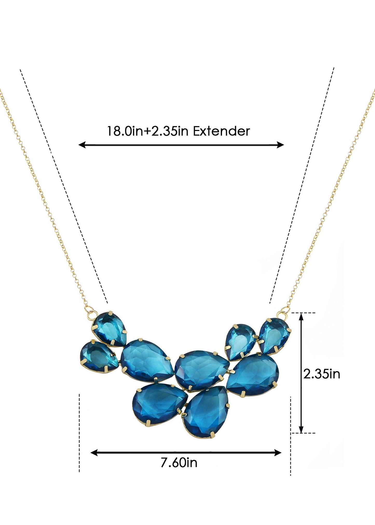 Rose Gold Champagne Teardrop Cluster Statement Bib Pendant Necklace