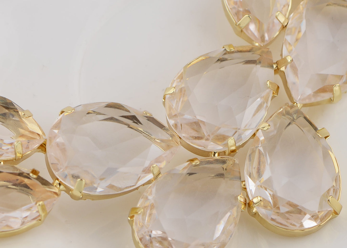 Rose Gold Champagne Teardrop Cluster Statement Bib Pendant Necklace