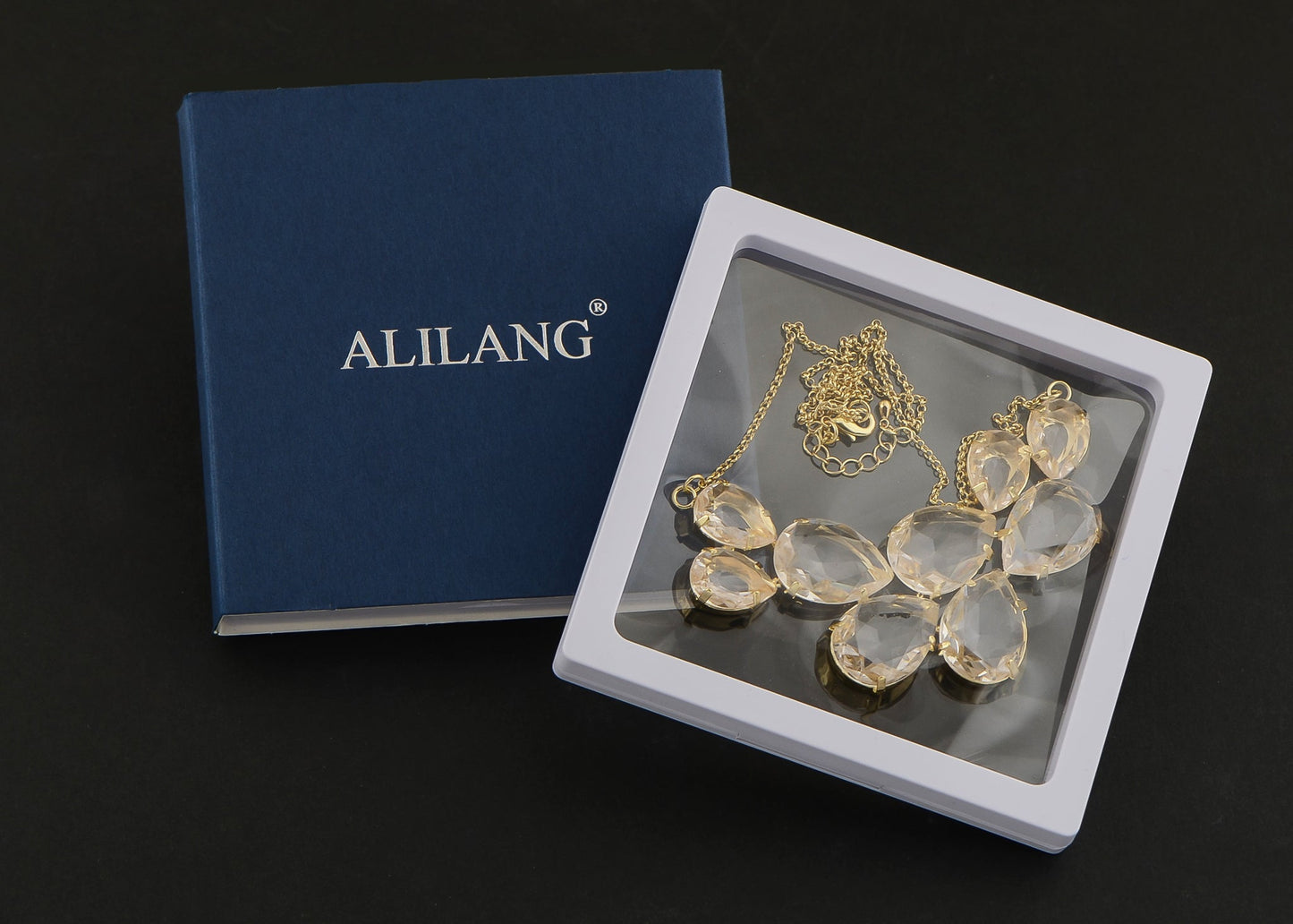 Rose Gold Champagne Teardrop Cluster Statement Bib Pendant Necklace