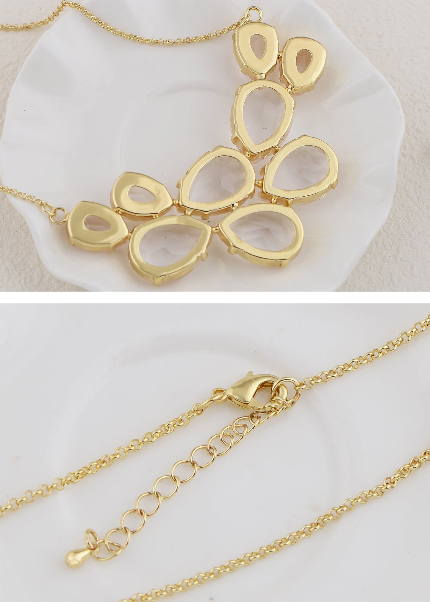 Rose Gold Champagne Teardrop Cluster Statement Bib Pendant Necklace