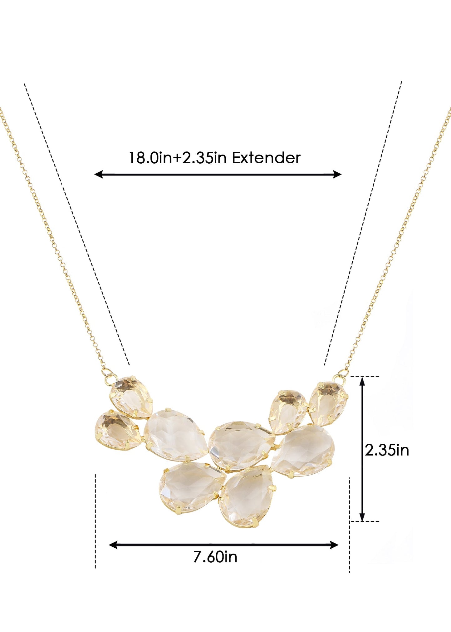 Rose Gold Champagne Teardrop Cluster Statement Bib Pendant Necklace