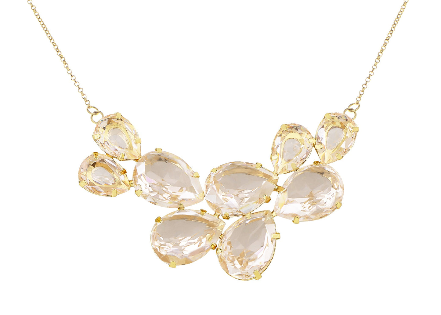 Rose Gold Champagne Teardrop Cluster Statement Bib Pendant Necklace