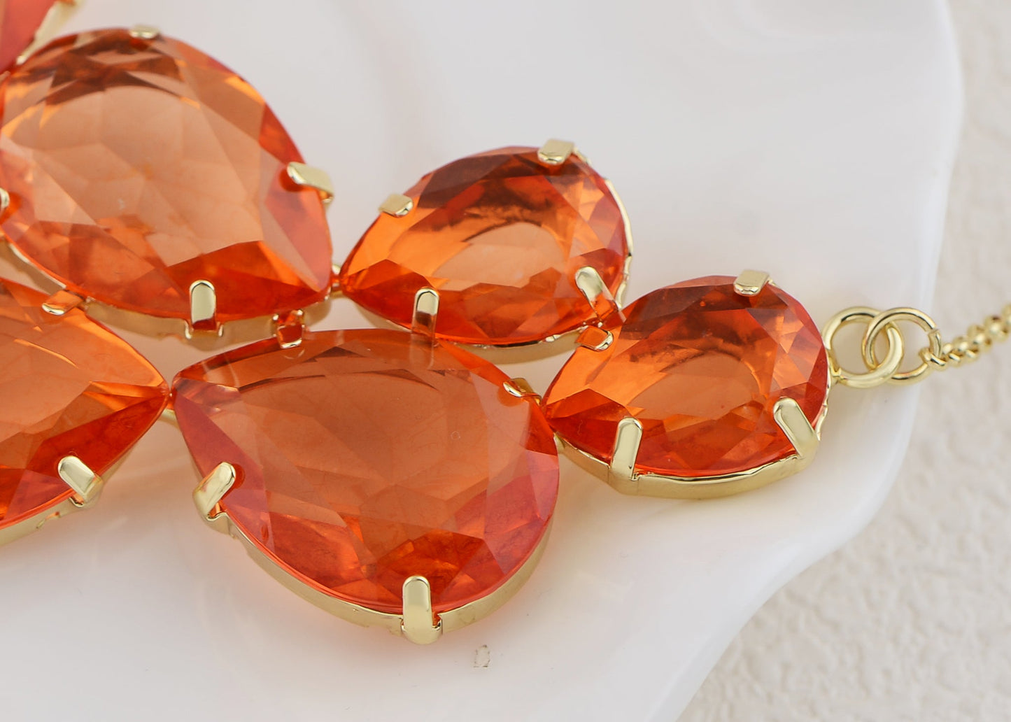 Rose Gold Champagne Teardrop Cluster Statement Bib Pendant Necklace