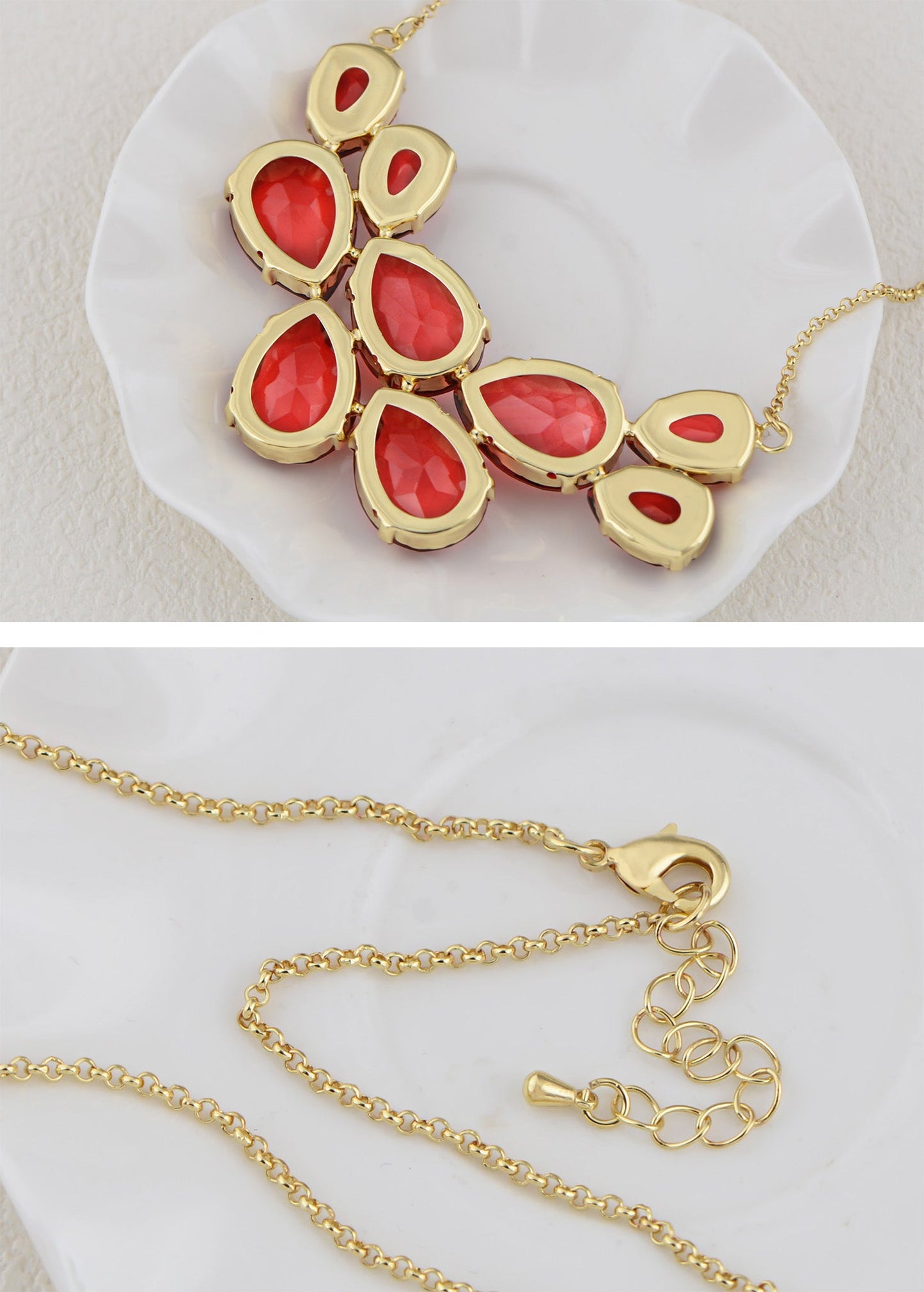 Rose Gold Champagne Teardrop Cluster Statement Bib Pendant Necklace