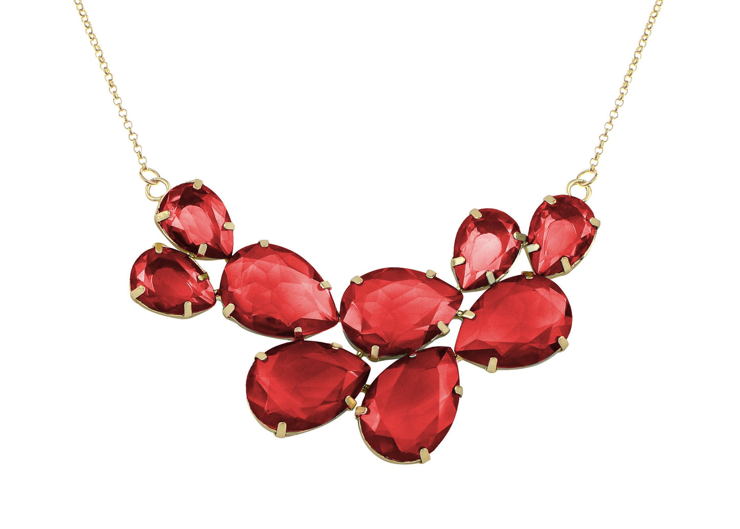 Rose Gold Champagne Teardrop Cluster Statement Bib Pendant Necklace