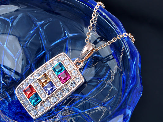 Multicolored Geometric Rectangle Square Pendant Necklace