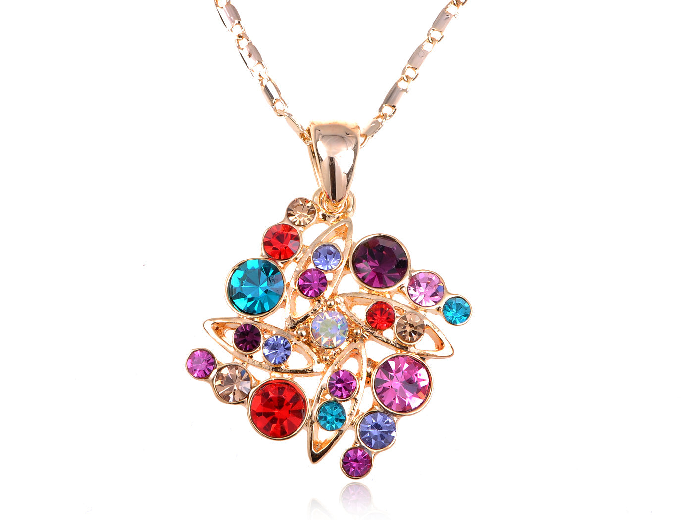 Swarovski Crystal Colorful Elements Square Shape Pendant Necklace