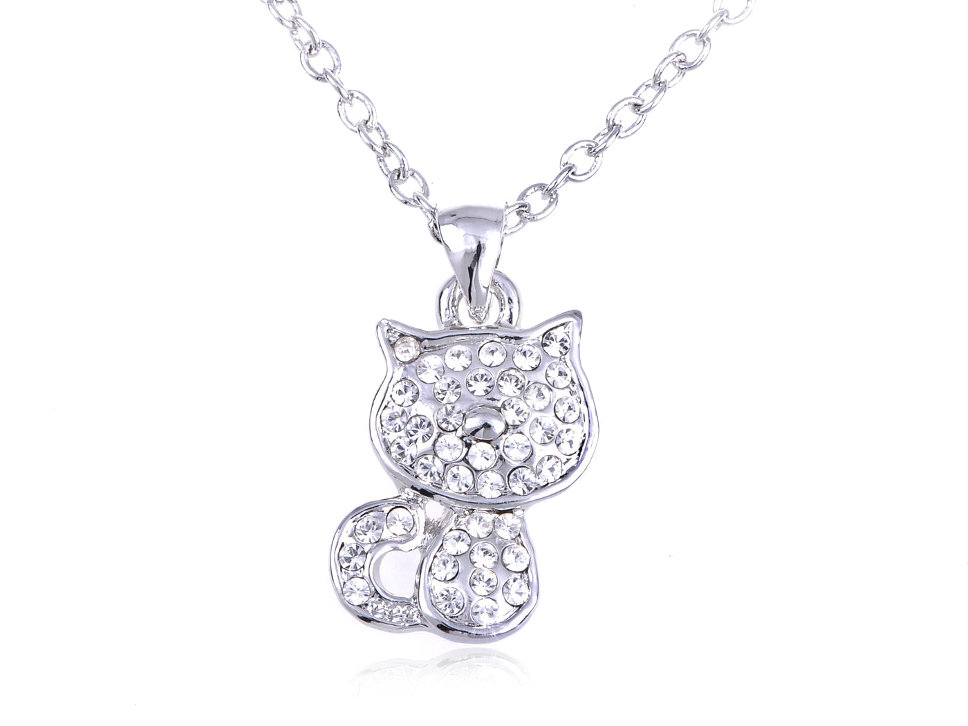 Swarovski Crystal Studded Sitting Casual Kitty Cat Pendant Necklace