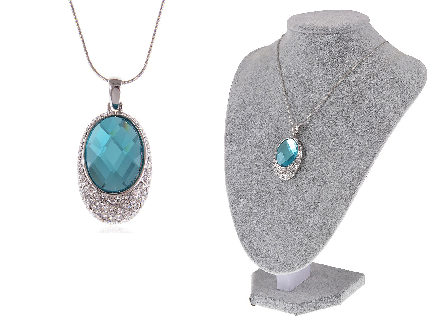 Swarovski Crystal Oval Shaped Turquoise Pendant Embedded Necklace