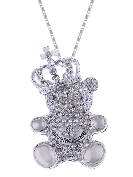 Swarovski Crystal Silver Elements King Teddy Bear Necklace