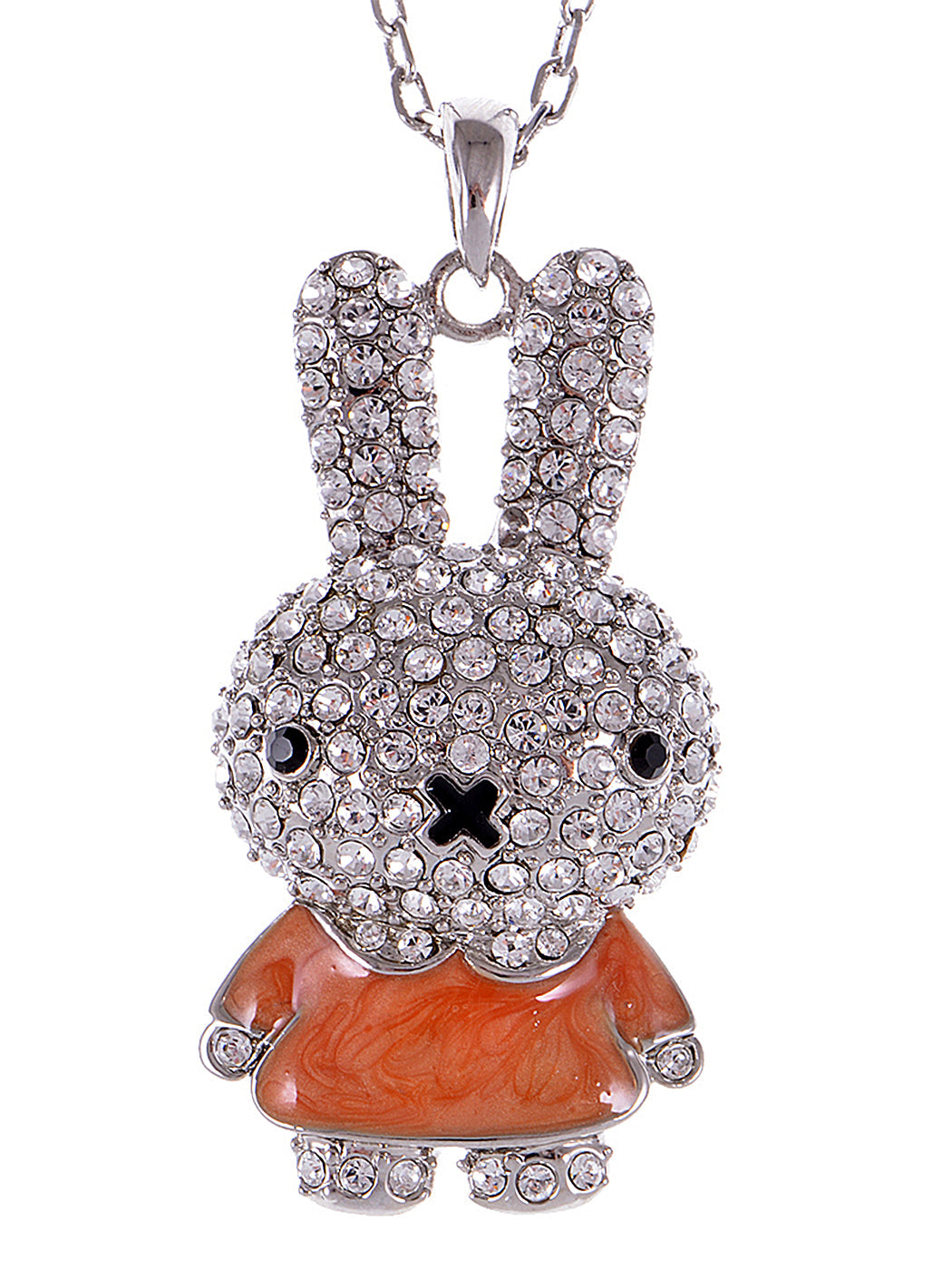 Swarovski Crystal Curious Animal Bunny Rabbit With Rose Or Topaz Easter Egg Pendant Necklace