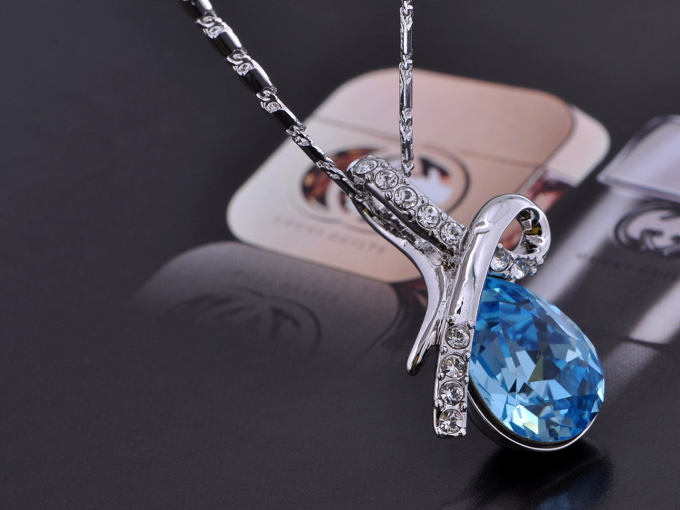 Swarovski Crystal Elements Aquamarine Bow Necklace