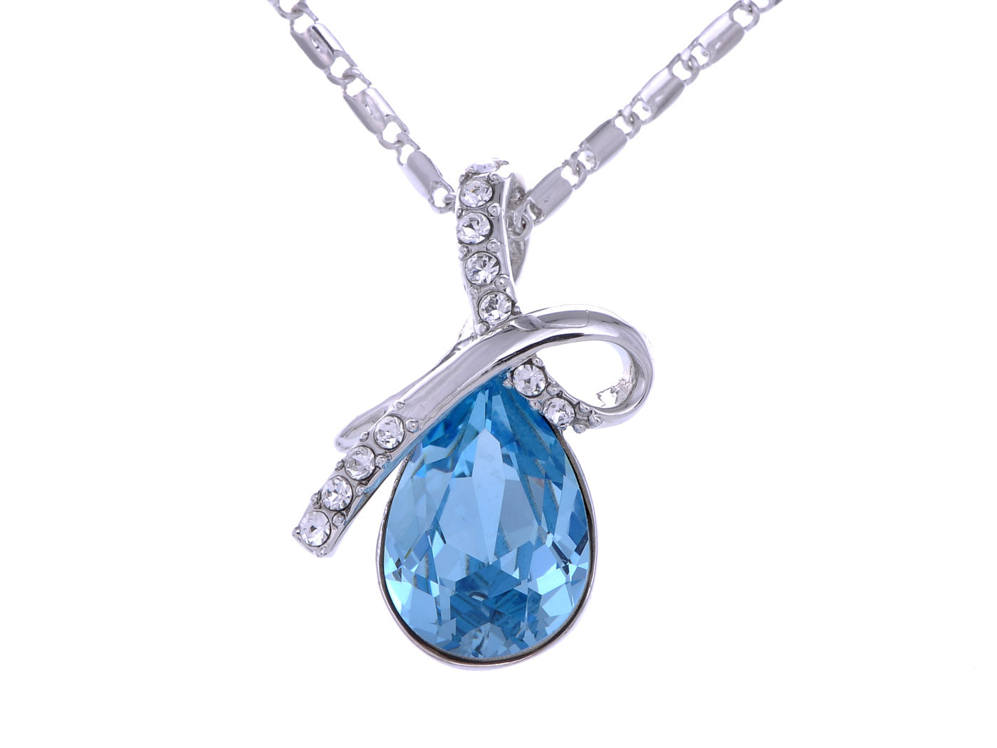 Swarovski Crystal Elements Aquamarine Bow Necklace