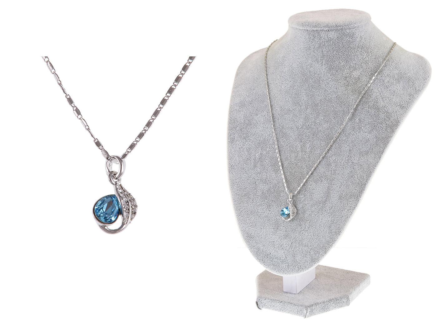 Swarovski Crystal Elements Light Sapphire Teardrop Leaf Charm Pendant Necklace