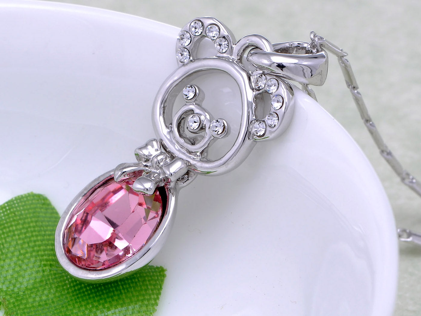 Swarovski Crystal Element Rose Pink Birth Teddy Bear Pendant Necklace