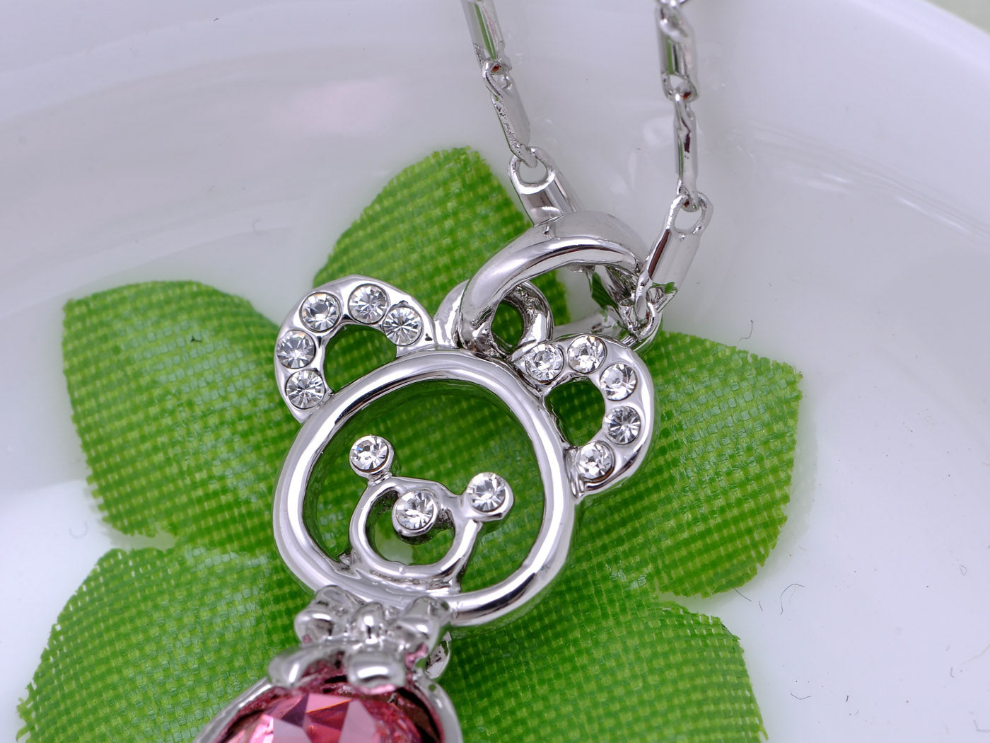 Swarovski Crystal Element Rose Pink Birth Teddy Bear Pendant Necklace