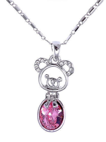 Swarovski Crystal Element Rose Pink Birth Teddy Bear Pendant Necklace