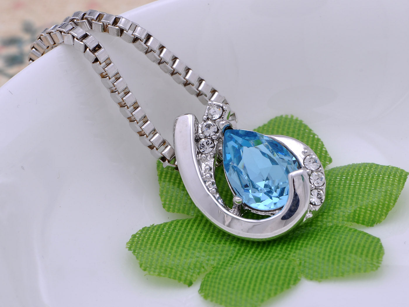 Swarovski Crystal Elements Aquamarine Bow Necklace