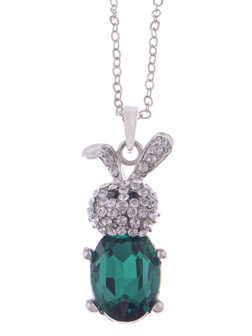 Swarovski Crystal Curious Animal Bunny Rabbit With Rose Or Topaz Easter Egg Pendant Necklace