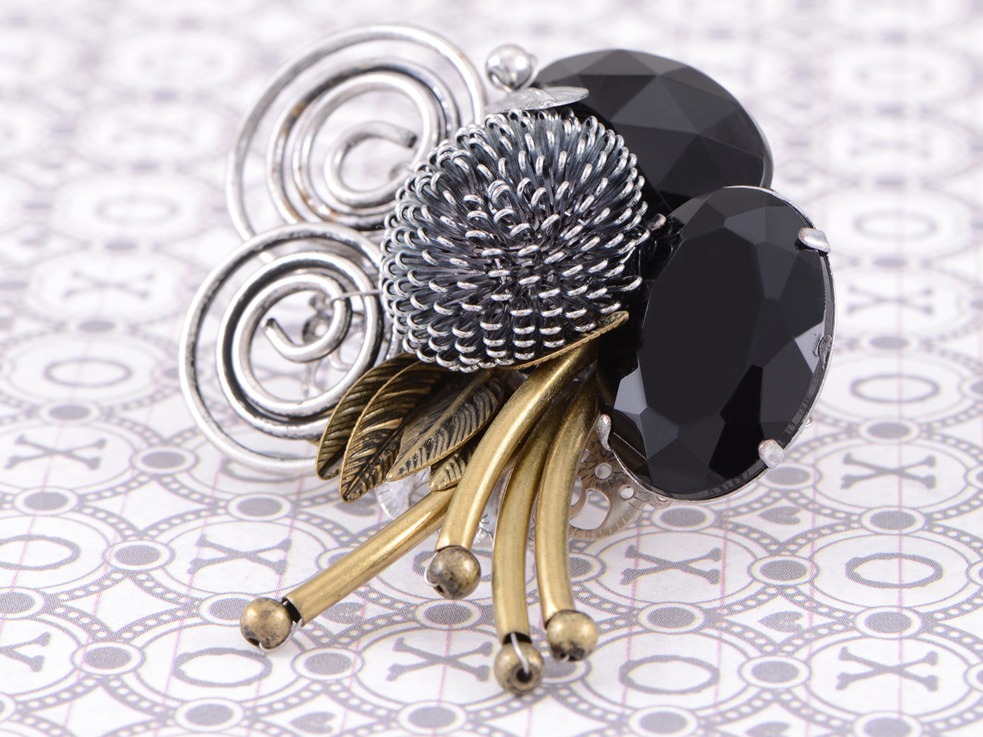 Handcraft Abstract Artist Art Flower Mesh Wire Swirl Loop Leaf Jet Ring