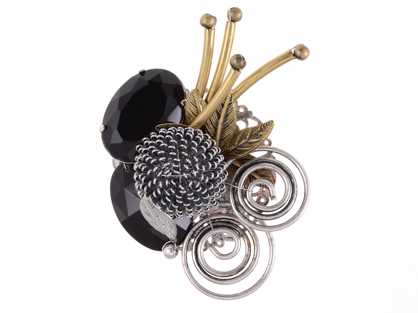 Handcraft Abstract Artist Art Flower Mesh Wire Swirl Loop Leaf Jet Ring