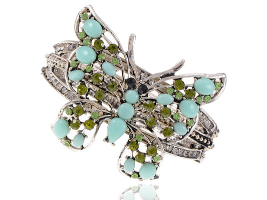 Sea Foam Blue Bead Peridot Butterfly Bangle Cuff