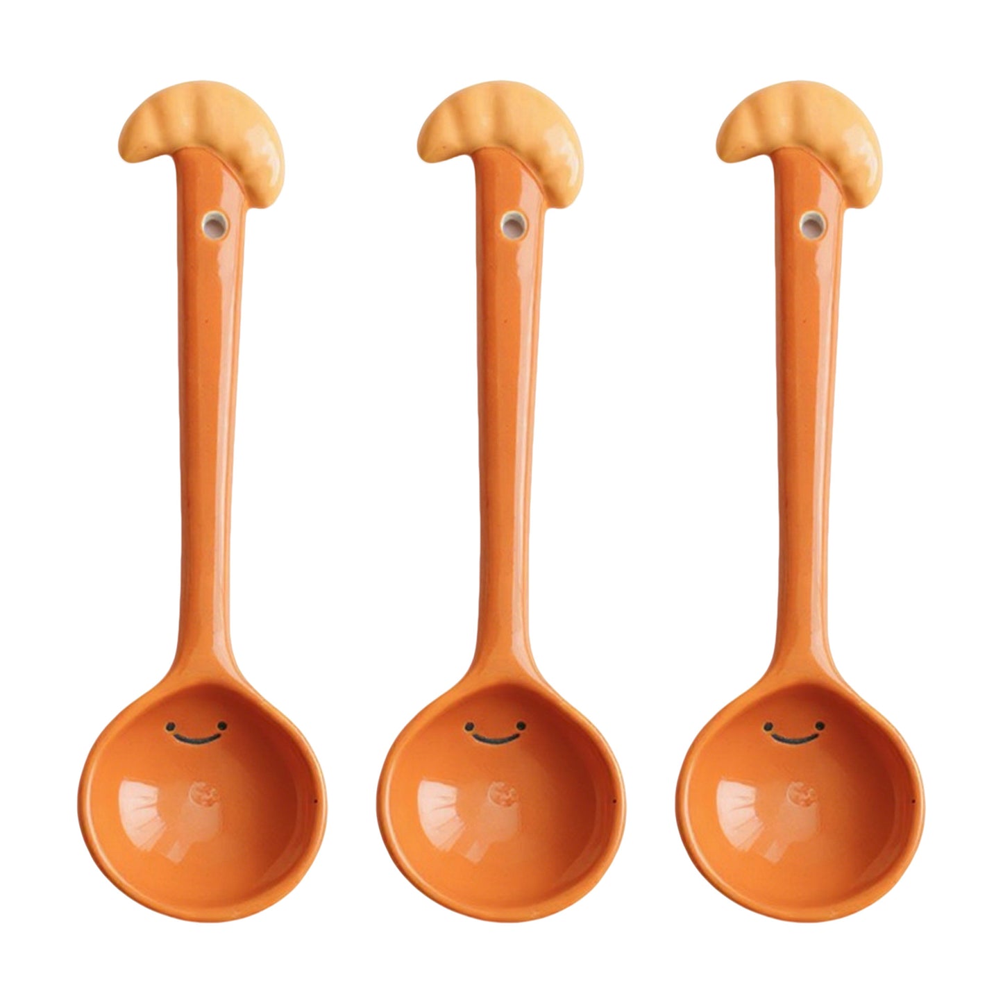 Ceramic Soup Ladle Spoons with Food Handle Design 3 Piece Set