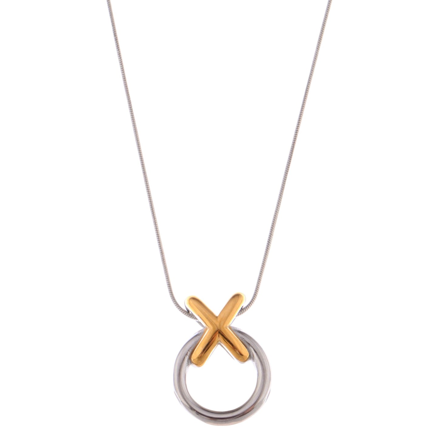 Two-Tone Circle and Cross Pendant Necklace with Snake Chain