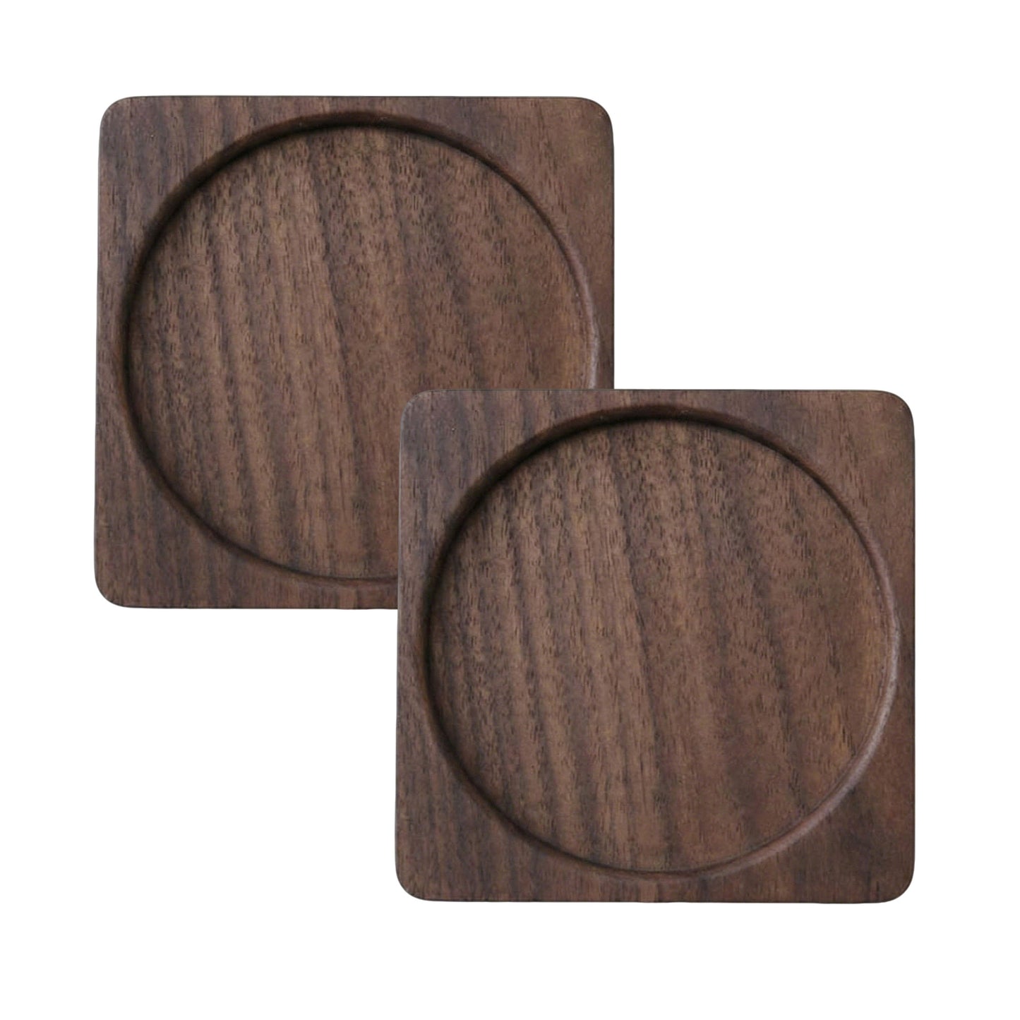 2-PC Square Wood Coaster with Recessed Round Groove Table Protector