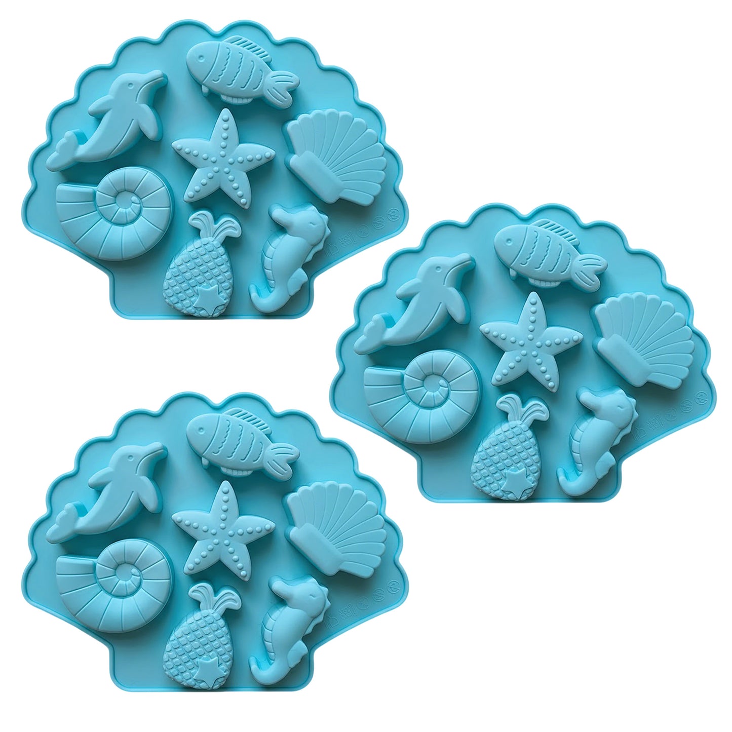 3-Piece Ocean Theme Silicone Baking Mold Set Sea Life Cake Chocolate Candy Soap Mold
