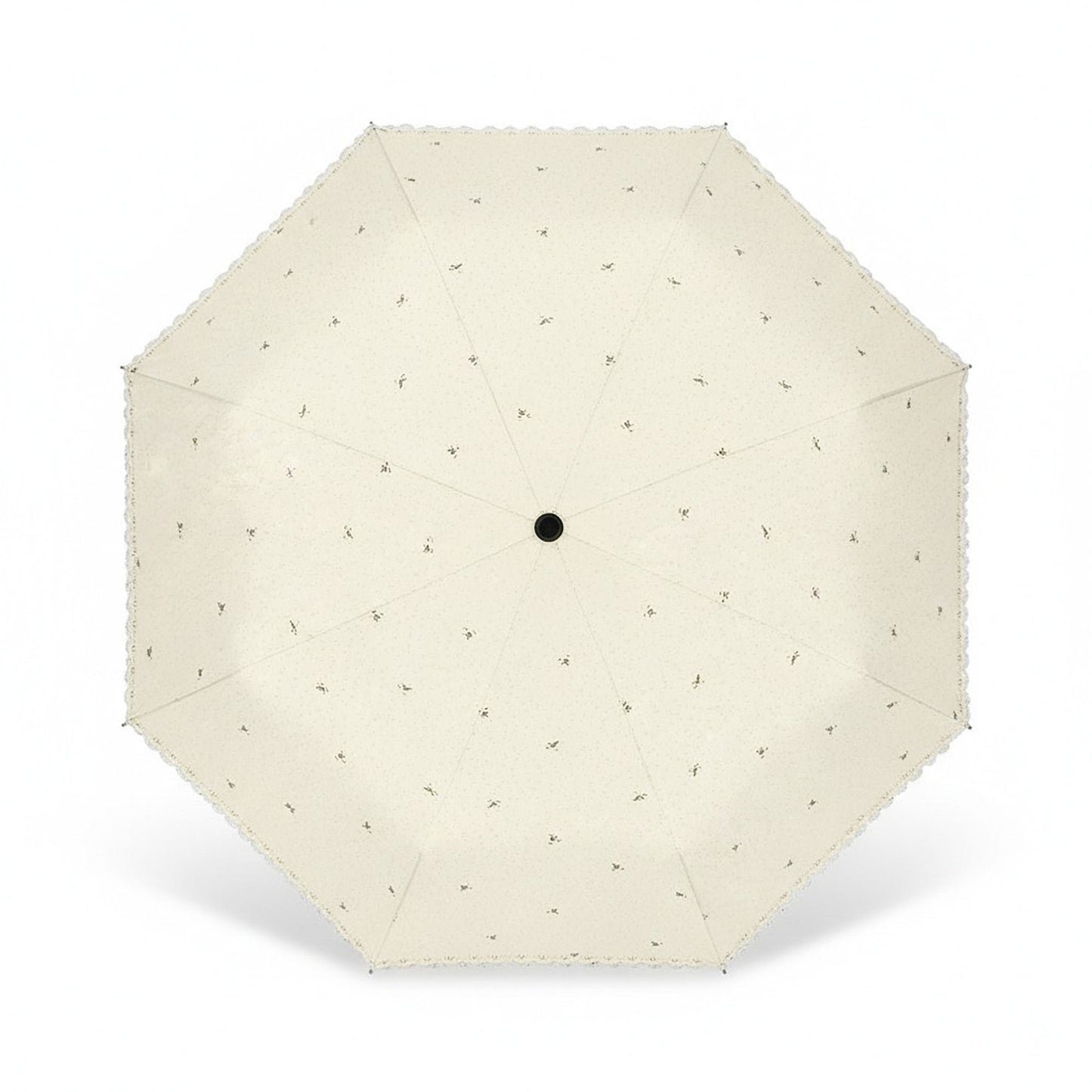 Floral Print Compact Umbrella with Scalloped Edge Canopy Automatic Open and Wind Resistant Frame