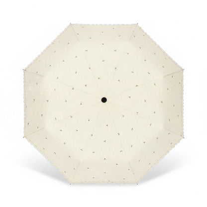 Floral Print Compact Umbrella with Scalloped Edge Canopy Automatic Open and Wind Resistant Frame