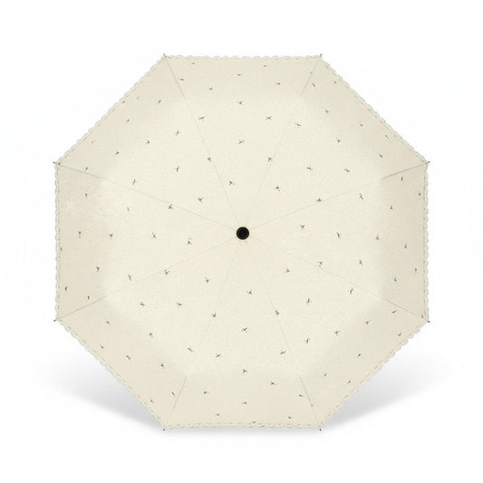 Floral Print Compact Umbrella with Scalloped Edge Canopy Automatic Open and Wind Resistant Frame