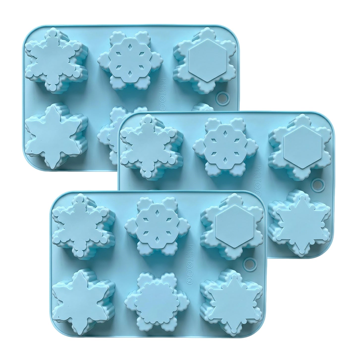 3-Piece Snowflake Silicone Baking Mold Set Winter Shape Cake Chocolate Candy Soap Mold